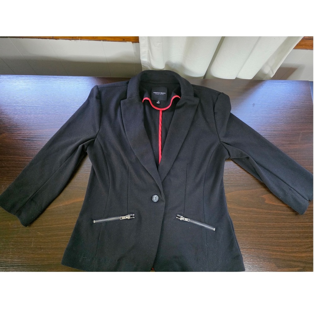 Christian Siriano Runway Style Black Blazer Women's Small Red Piping Zip Pockets